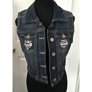 Girls All Lower Jean Vest With Rhinestone Pockets Size Large
